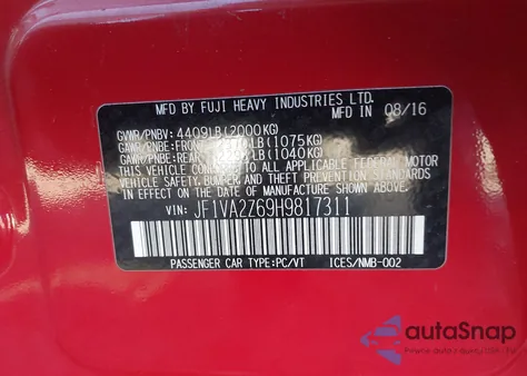 2017 Subaru Wrx Sti Limited z USA, uszkodzony, nr VIN JF1VA2Z69H9817311